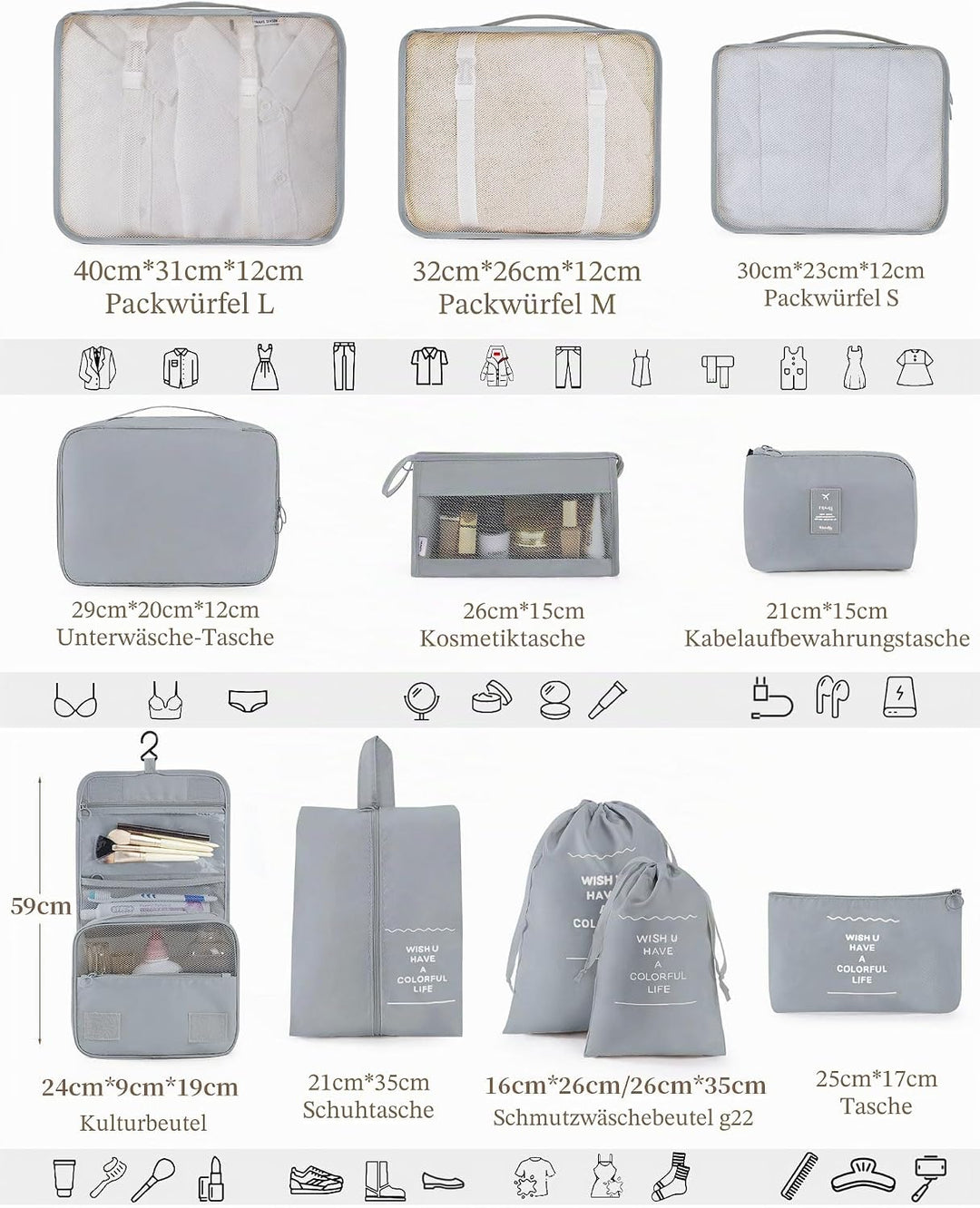 Anjing Koffer Organizer 11-teilig, Packing Cubes, leichte Reisegepäck-Organizer, platzsparend, wasse