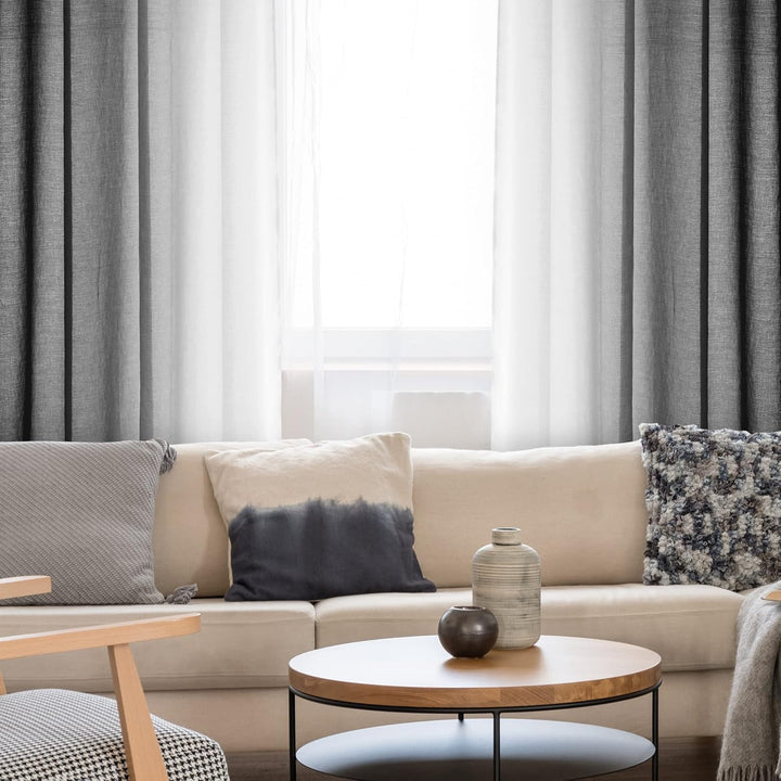 Deconovo Transparent Vorhang Voile Gardinen Voile mit Ösen, 260x140 cm(HöhexBreite), Schwarz, 2er Se