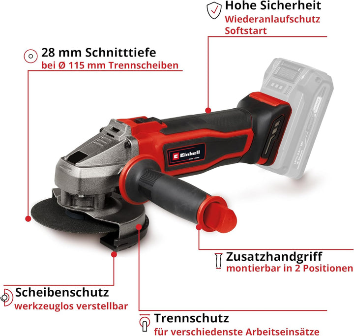 Einhell Akku-Winkelschleifer TE-AG 18/115-2 Li - Solo Power X-Change (18 V, 115 mm Scheibendurchmess