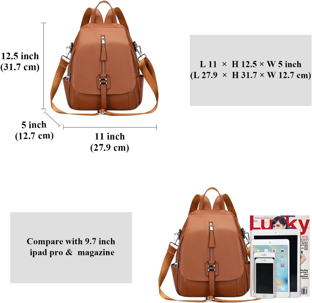 ALTOSY Echtes Leder Rucksack Geldbörse für Frauen Wandelbare Umhängetasche mit Schnalle Klappe Braun