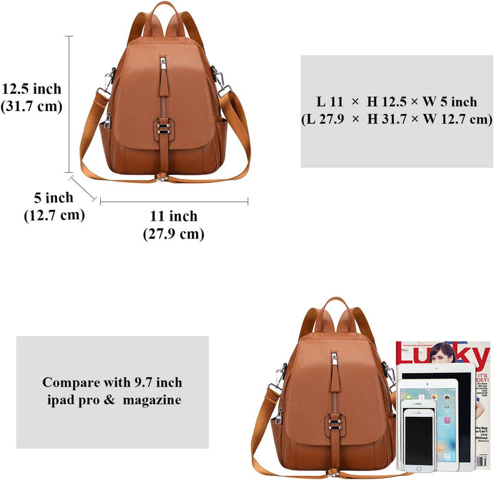 ALTOSY Echtes Leder Rucksack Geldbörse für Frauen Wandelbare Umhängetasche mit Schnalle Klappe Braun