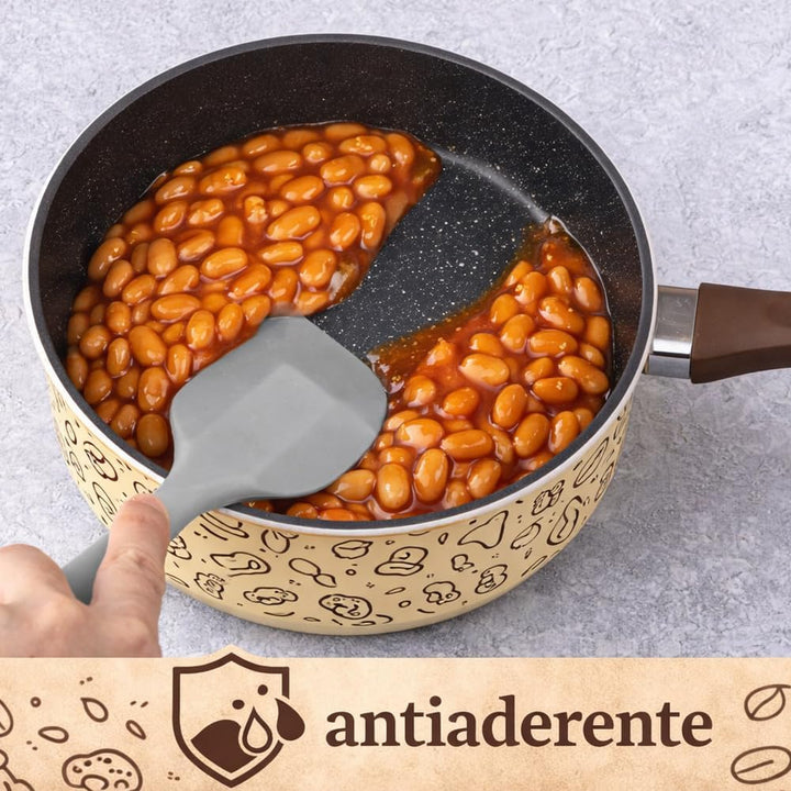 BAKAJI Tris Pastella Stielkasserolle 16-18-20 cm mit 1 Glasdeckel, antihaftbeschichteter Boden, Soft