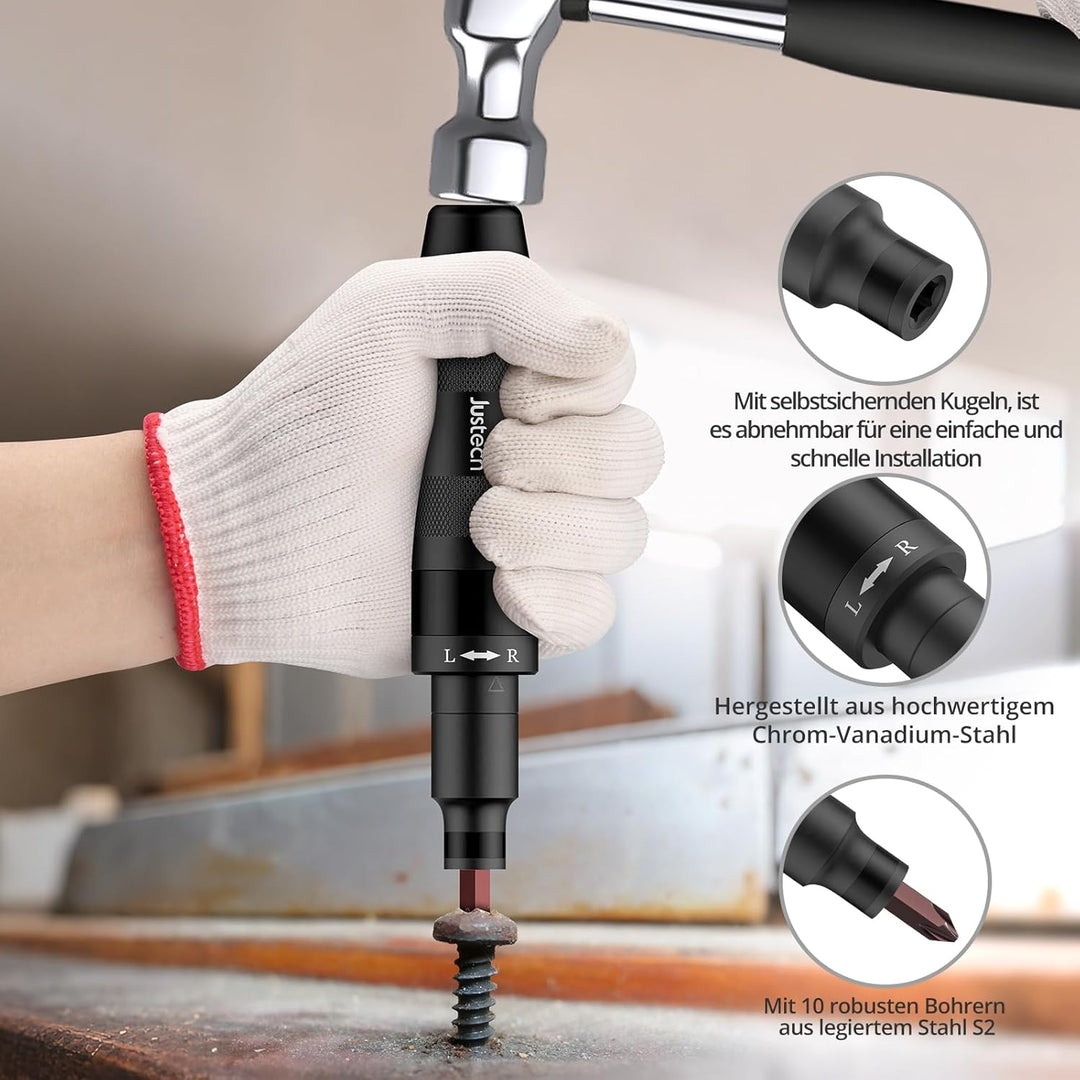 Justech Handschlagschrauber Schlag-Schraubendreher Set – 12-teilig 1/2" Antrieb Reparaturwerkzeug, C