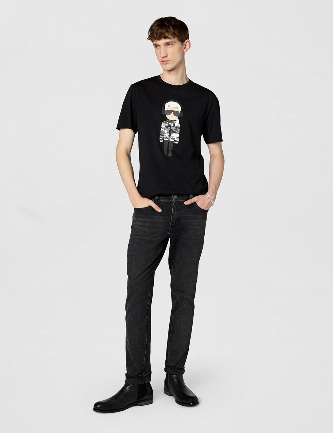 KARL LAGERFELD Herren Reflektierendes Karl with Headphones T-Shirt, Schwarz