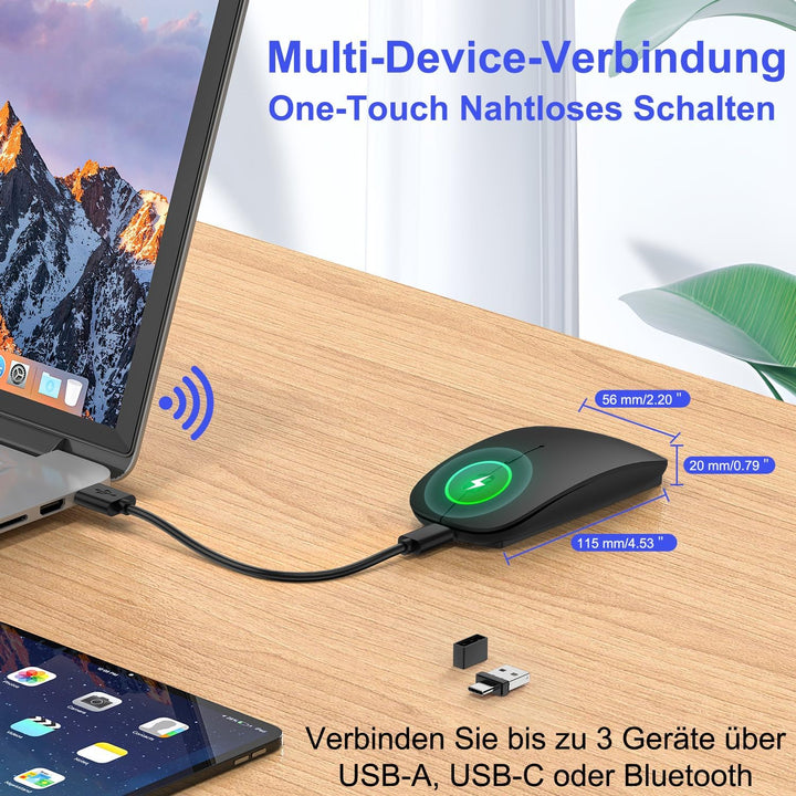 Azmall Kabellose Bluetooth Maus für iPad Pro/MacBook/Laptop/PC/Computer, Wiederaufladbare Maus Kabel