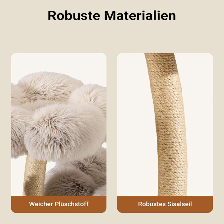 Fudajo Designer Kratzbaum 59 x 59 x 123 cm, Katzenkratzbaum mit Plüsch und Sisal, Kletterbaum für Ka
