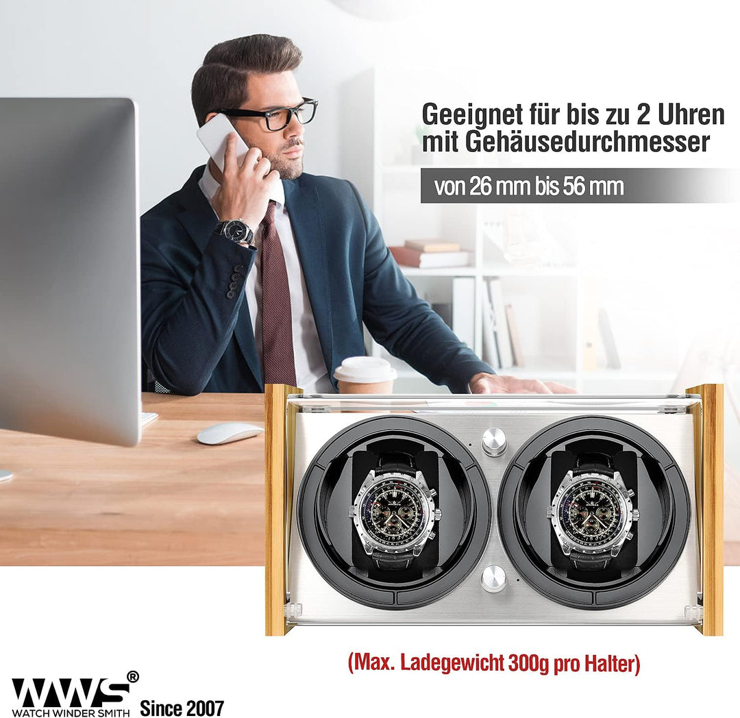 Watch Winder Smith Uhrenbeweger aus Bambusholz für 2 grossen Herren