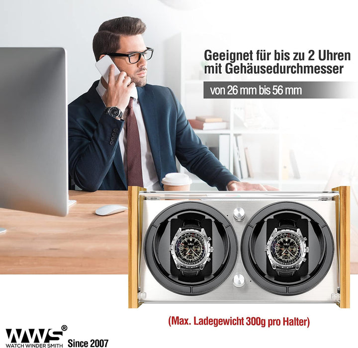 Watch Winder Smith Uhrenbeweger aus Bambusholz für 2 grossen Herren
