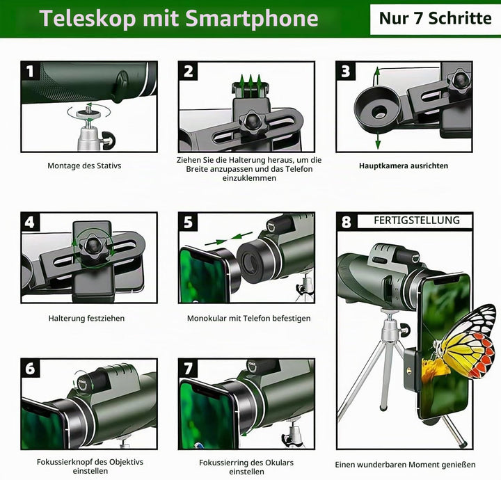 Monokulares Teleskop, Monokular 12x50, Monokular für Erwachsene, mit BAK4-Prisma und FMC-Objektiv, m
