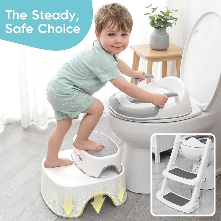 Maliton Toilettensitz Kinder mit 2-stufiger Tritthocker für Kinder 1-8 Jahren, Kindertoilettenkorb m