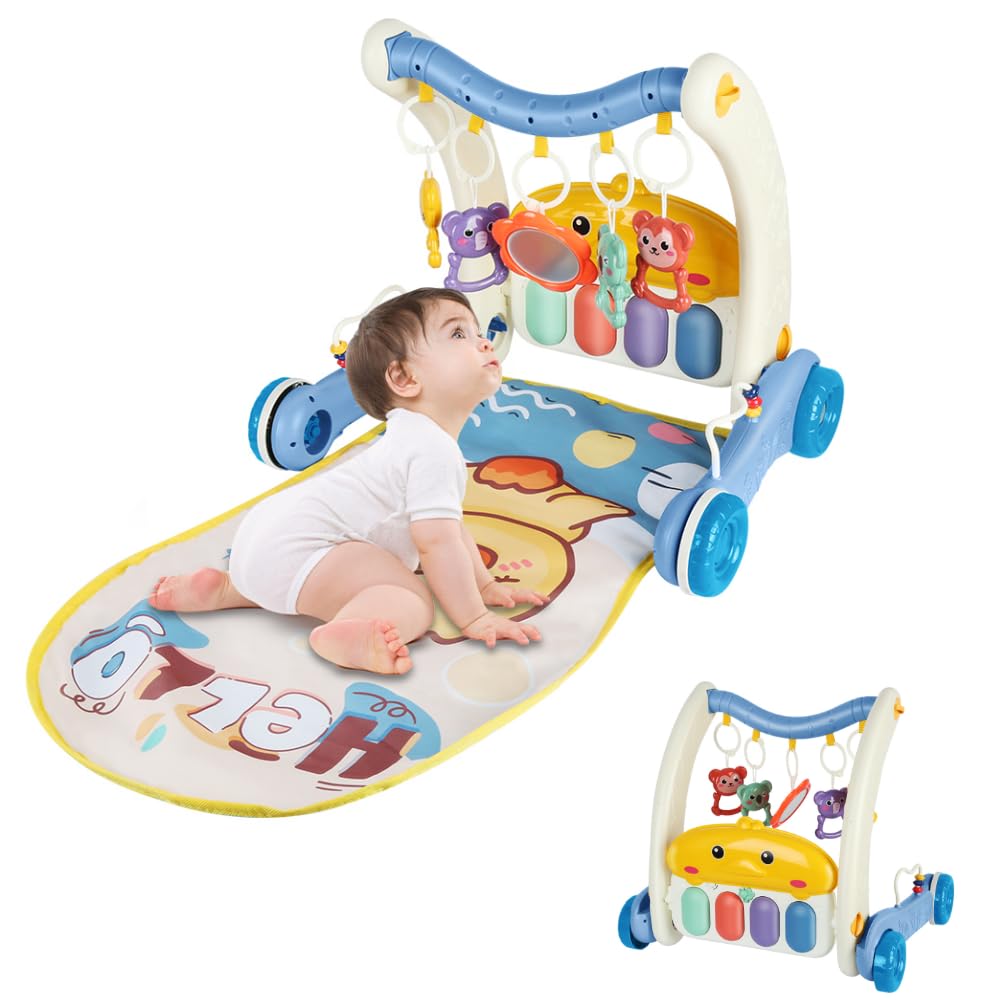 4 IN 1 Piano-Gym Spieldecke,Lauflernwagen,Krabbeldecke mit Musik und Lichtern,Spielmatte mit Spielbo