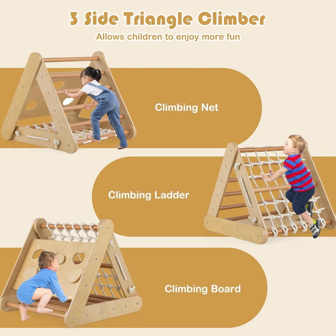 HOMASIS 4 in 1 Klettergerüste mit Rutsche, Kletterdreiecke für Kinder, Spielplatz aus Holz, Montesso