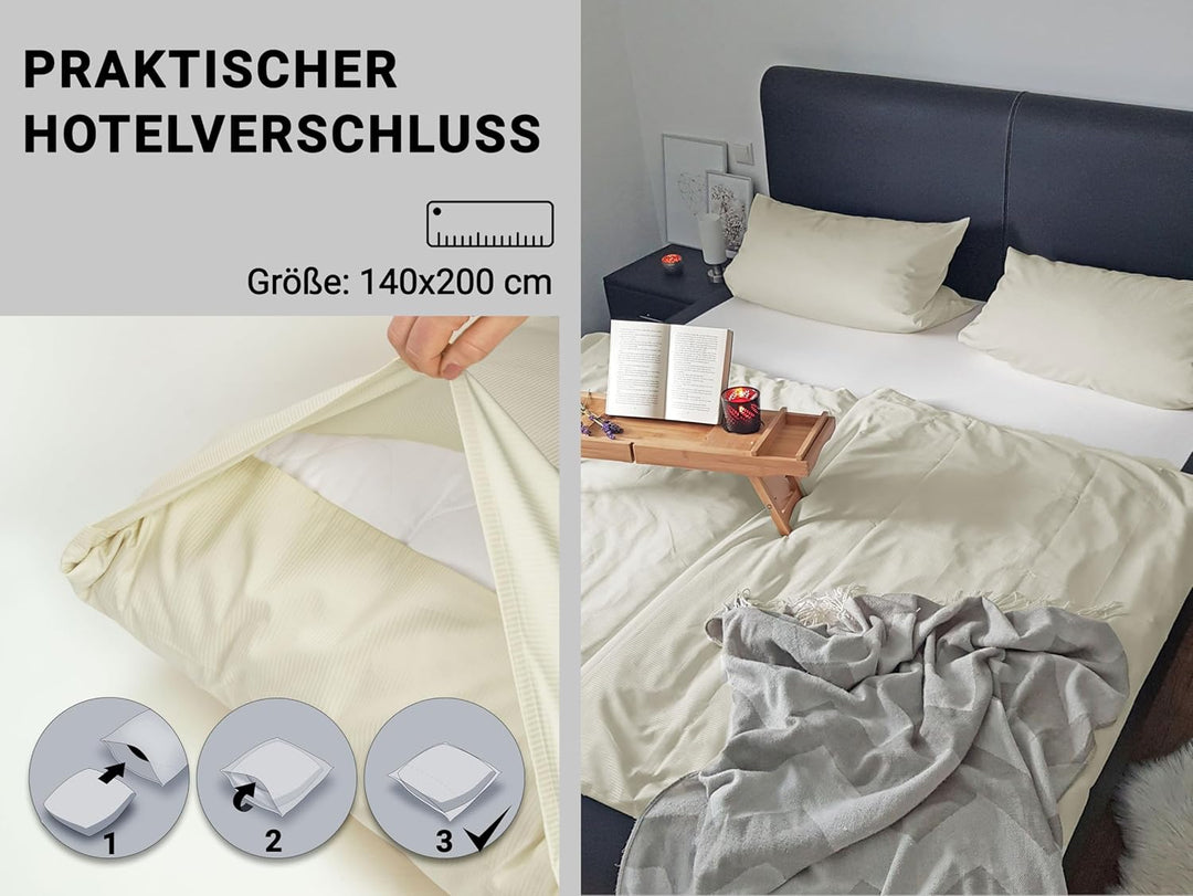 ZOLLNER Bettwäschegarnitur 80% Baumwolle, 20% Polyester, 80x80 cm + 140x200 cm, Grau 2 mm Elfenbein,