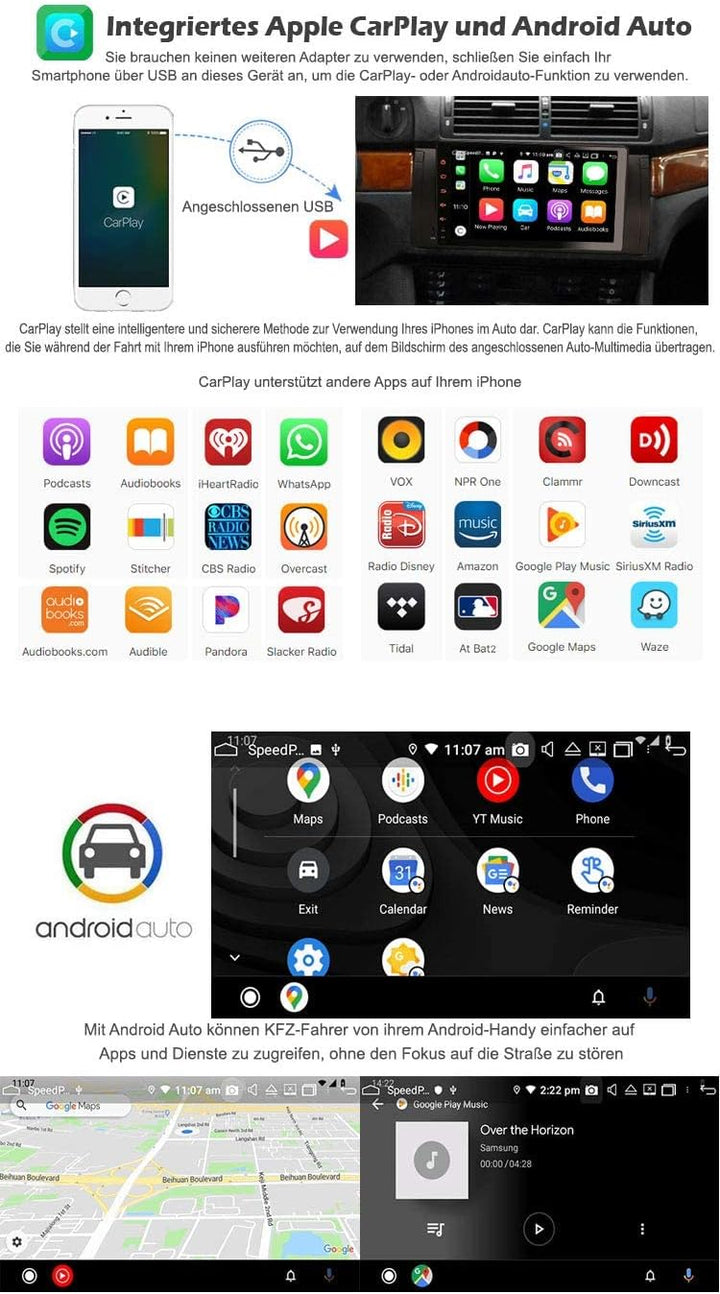 Erisin 9 Zoll 8-Kern 4GB RAM 64GB ROM Android 11.0 Autoradio mit GPS Wireless CarPlay Für BMW 5er E3