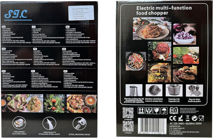 Zerkleinerer Küche Elektrisch,fleischwolf elektrisch, Mixer,300 W, 2L Edelstahlbehälter,2 Geschwindi
