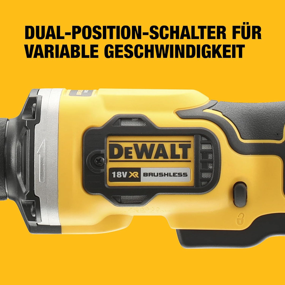 Dewalt Akku-Geradeschleifer (18V, bürstenlos, 6 mm Spannzange, dreistufige Drehzahlelektronik, LED-L