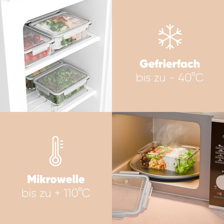 Frischhaltedosen Glas mit Deckel | 3er Set | für Mikrowelle Spülmaschine Gefrierfach Ofen geeignet |