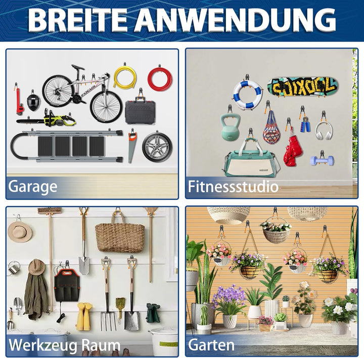 3-H 20 Stück Wandhaken Garage Schwerlast Haken Doppelhaken Garage Storage Hooks mit Fahrradhaken Auf