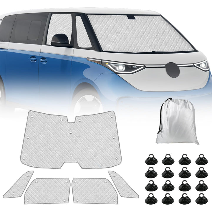 Thermomatte Fahrerhaus Innen Kompatibel mit VW ID Buzz 2022-2026, 5PCS LWB Faltbare Isolierte Sonnen
