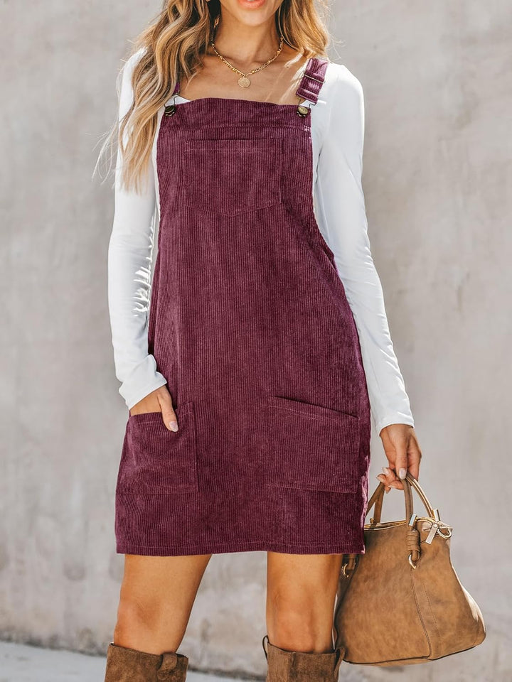 CUPSHE Damen Latzrock Quadratischer Ausschnitt Hosenträger Taschen Cord Latzkleid Overallkleid Freiz