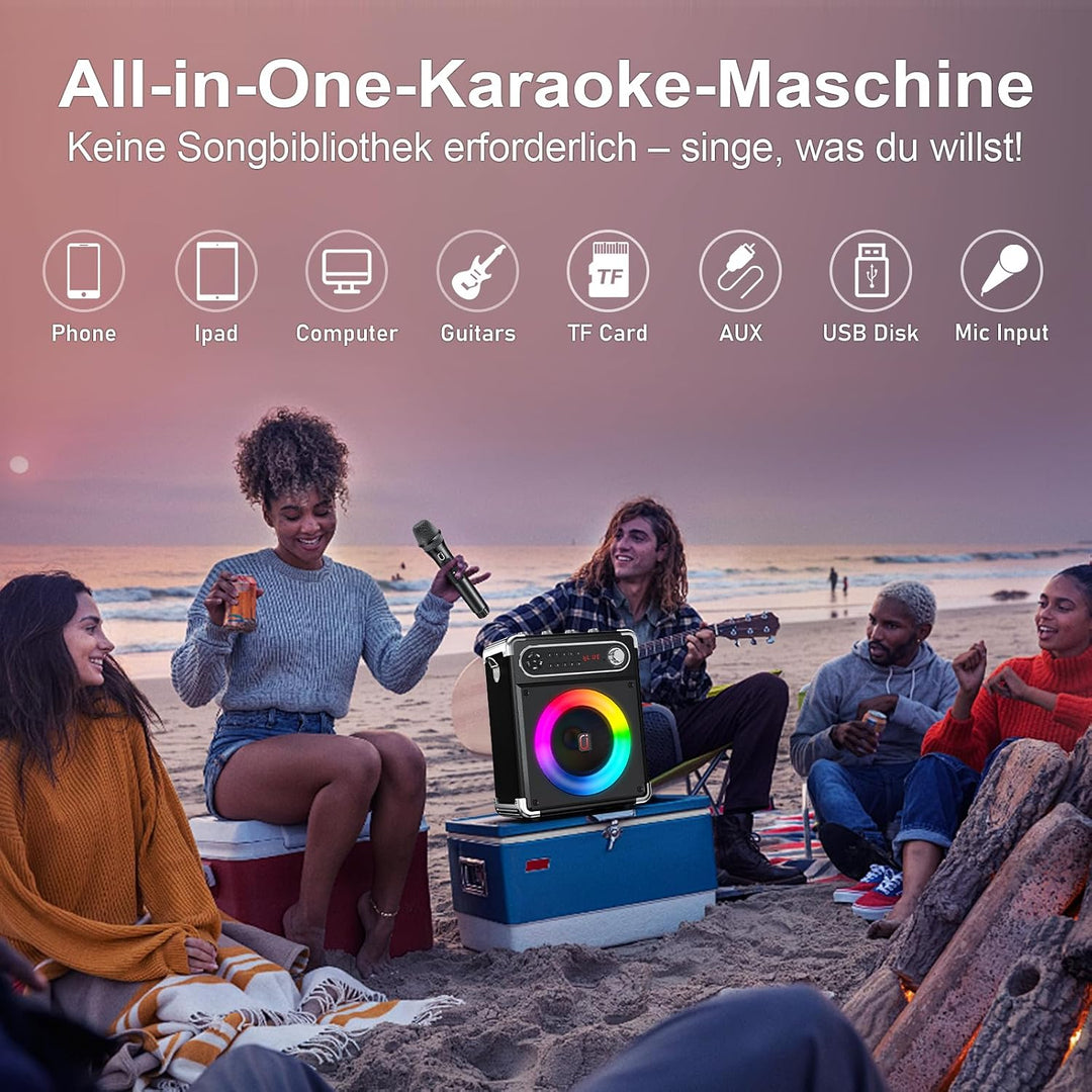 JYX Karaoke Maschine, Karaoke Anlage mit 3 Mikrofonen, Tragbare Bluetooth 5.3 Karaoke Box, 80W PA An