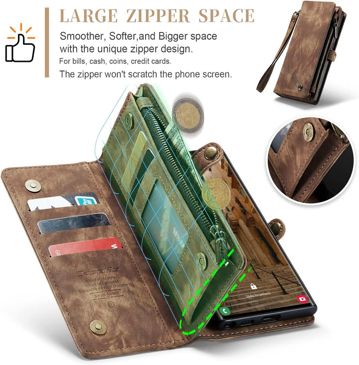 UFinetech Samsung S23 Ultra Hülle, Stossfest Kartenfach Magnetisch Abnehmbare Tasche Samsung Galaxy