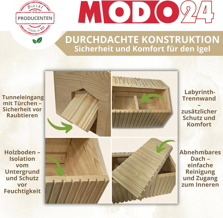 Igelhaus aus FSC® Holz, Igelhütte, Igelhotel mit Labyrintheingang gegen Fressfeinde &amp; Wetterfestem D