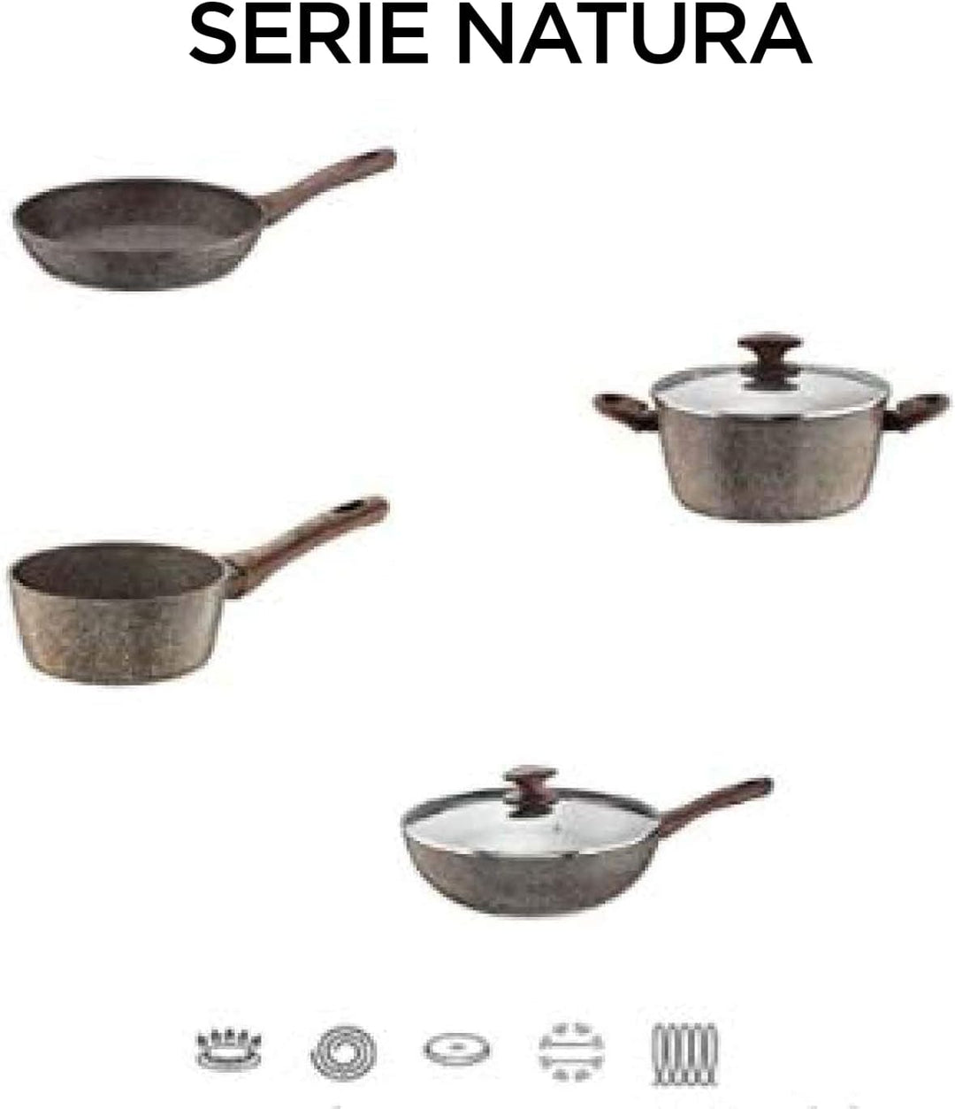 Pintinox Kasserolle aus Aluminium, Serie Natura, antihaftbeschichtet, Steinoptik, Griff in Holzoptik