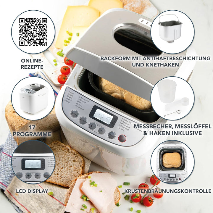 DOMO B3976 Brotbackautomat 500-750-1000gr - 17 Programme - inkl. glutenfreiem Programm - mit Timer -