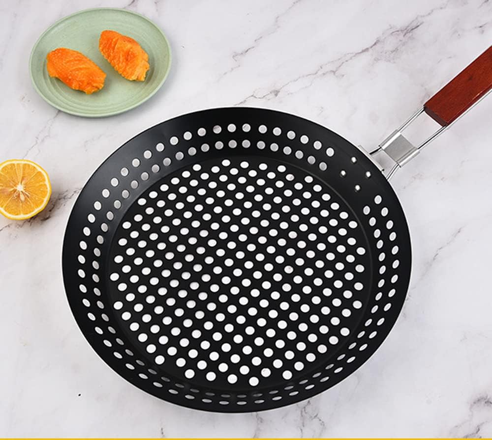 Abcsea 1 Stück Grillpfanne mit Loch, Wok für Grill, BBQ Grill Pan, Wok Pfanne Edelstahl