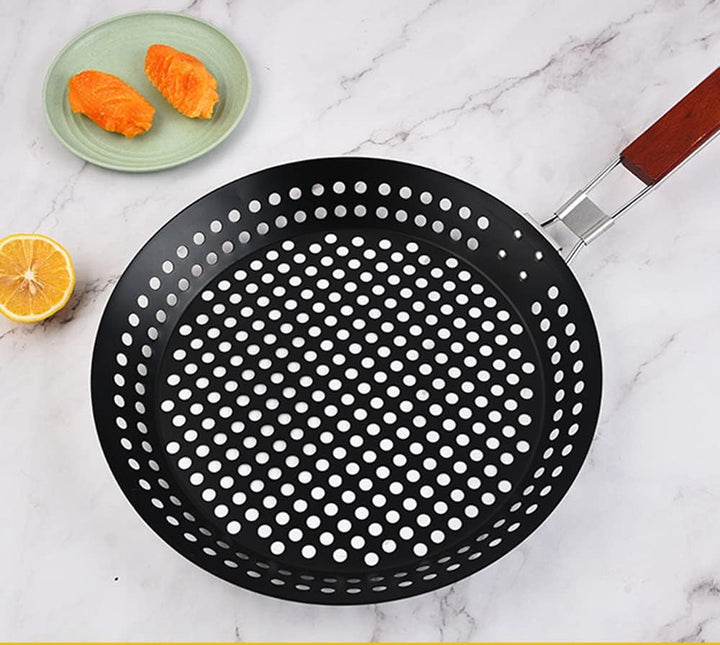 Abcsea 1 Stück Grillpfanne mit Loch, Wok für Grill, BBQ Grill Pan, Wok Pfanne Edelstahl