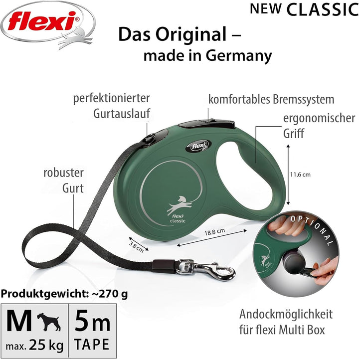 flexi® Classic M Gurt 5 m olivgrün, Roll-Leine für Hunde bis 25 kg