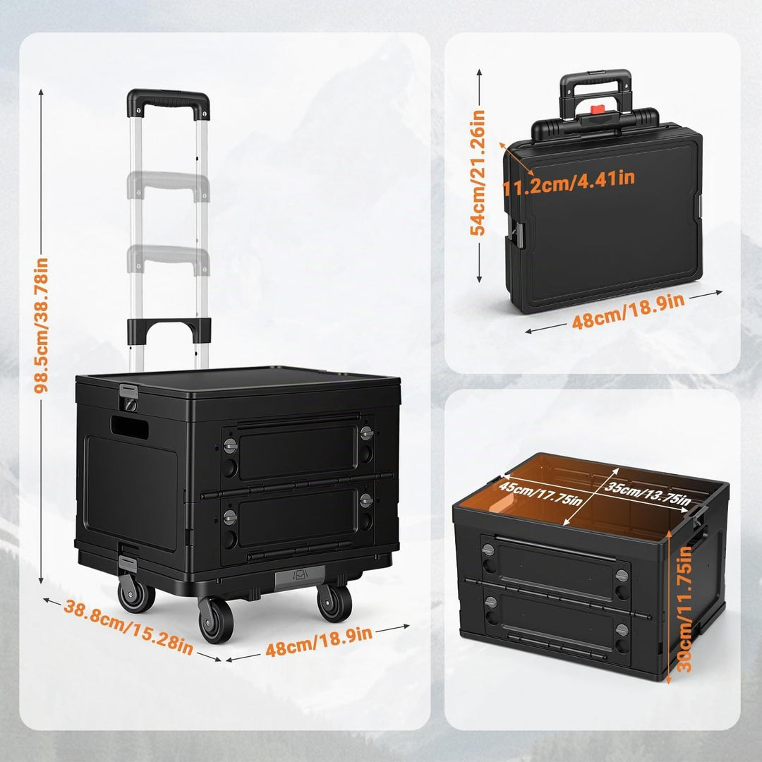 𝗝𝗮𝘅𝗴𝘂𝗼𝗺 Einkaufswagen faltbar 48L, Transportbox mit Rollen, Schwarz | Faltbare 48L Transportbox mit