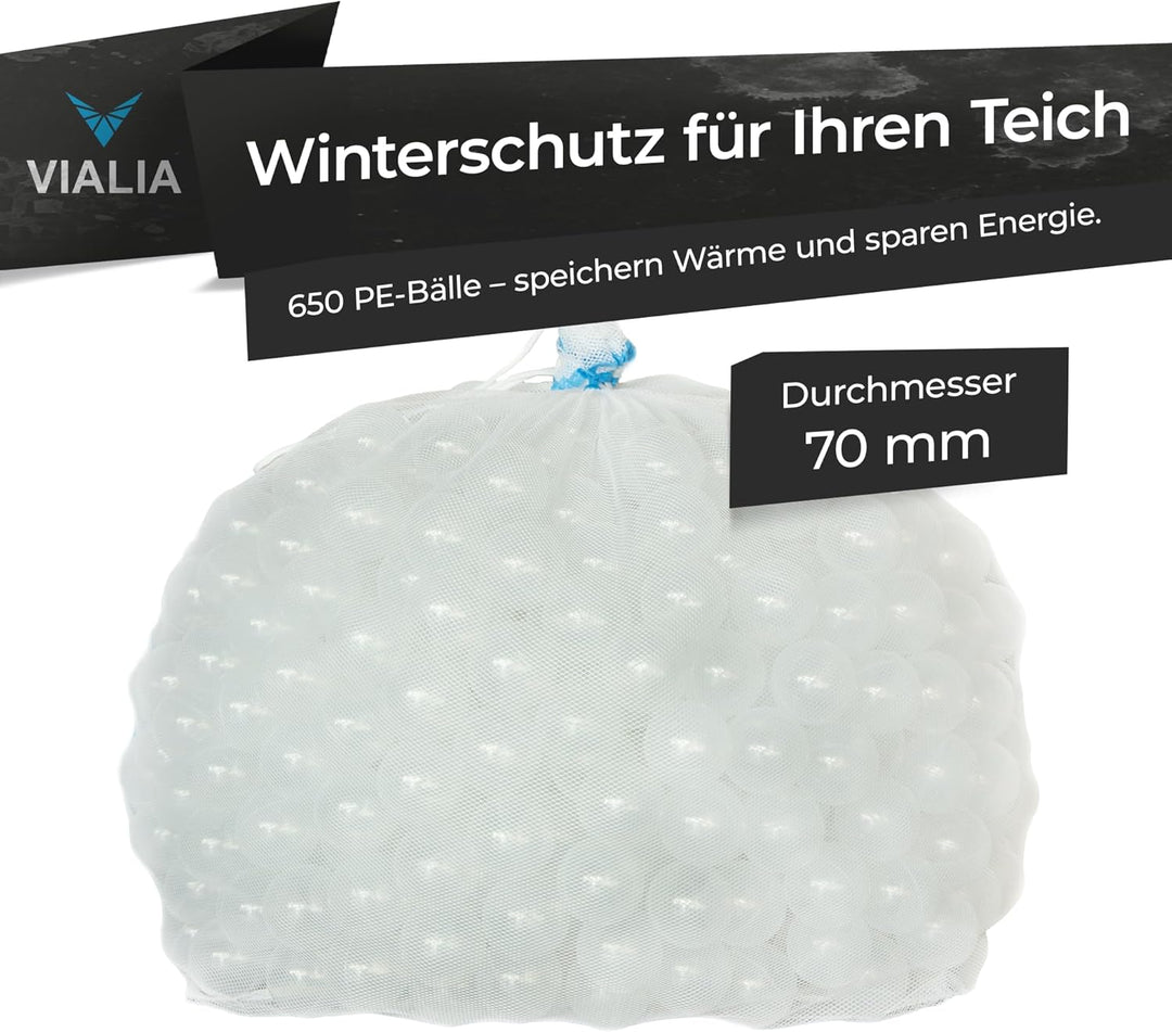 PE Bälle transparent Teichabdeckung | 650 Stück Ø 70 mm für 3 m² | Schwimmkugeln als Winterschutz ge