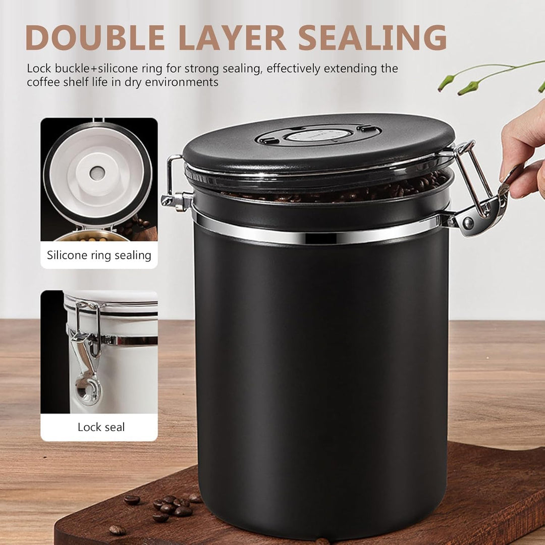 OurLeeme Kaffeedose Luftdicht aus Edelstahl 2.8L Glas mit Deckel Kaffeebhnen Behälter Vorratsdose Au