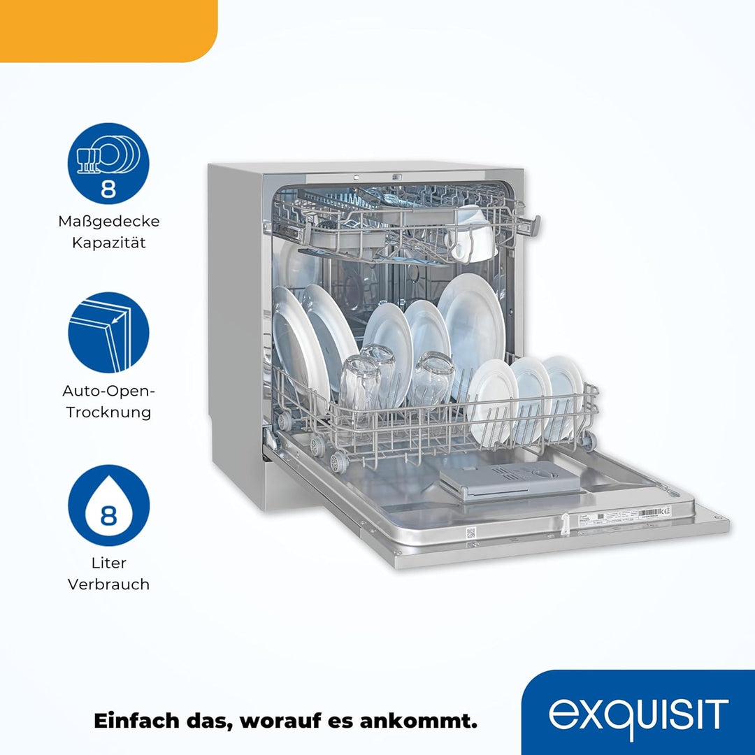 Exquisit Tischgeschirrspüler GSP508-030D silber | Spülmaschine 55 cm freistehend | Kleiner Geschirrs