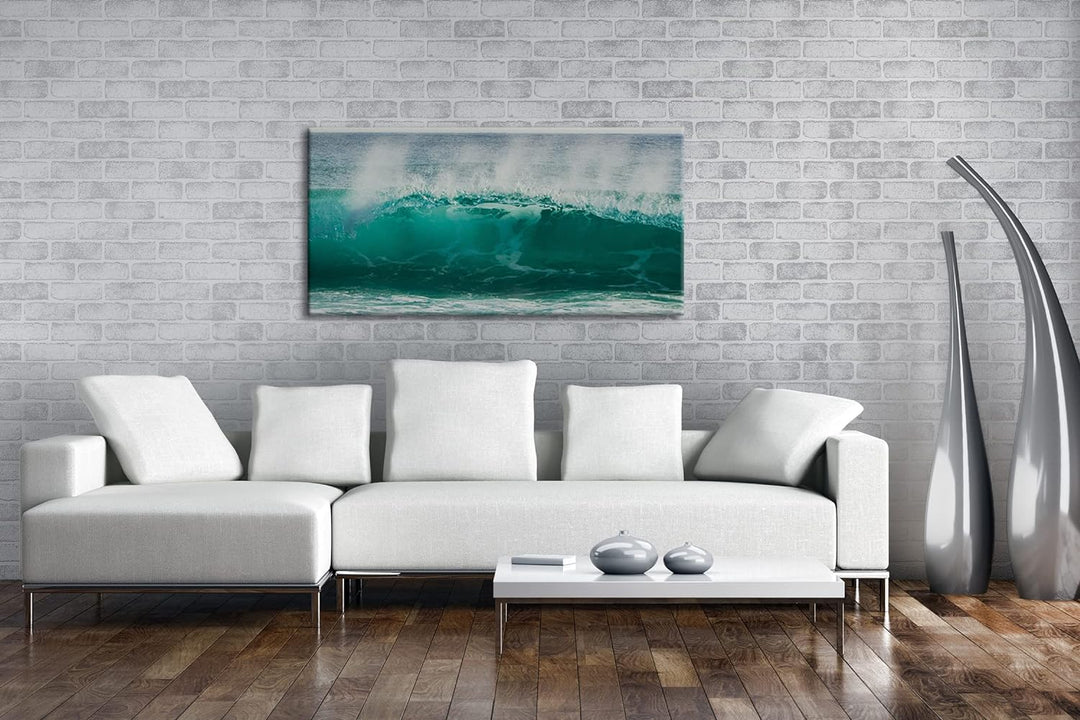 Die Welle Panorama 60x30 cm als Leinwandbild, Motiv fertig gerahmt auf Echtholzrahmen, Hochwertiger