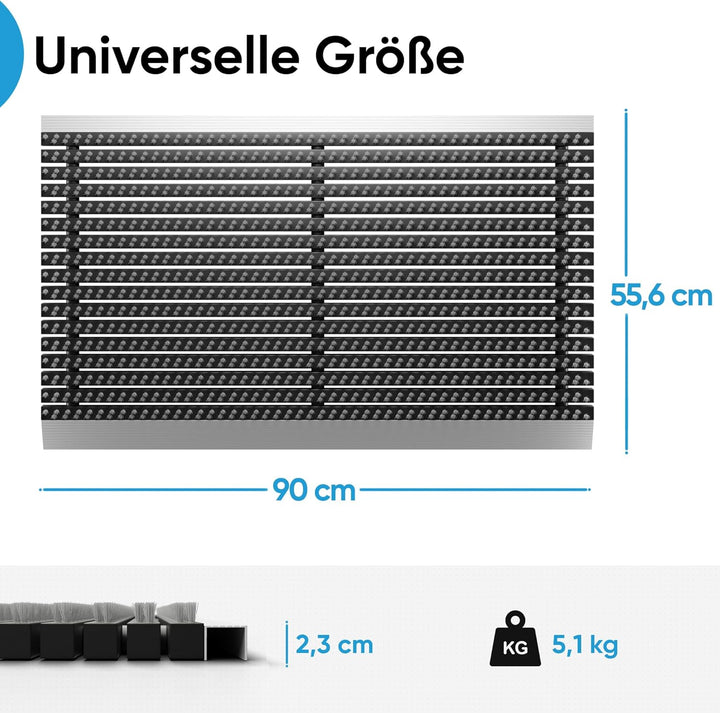 Fussmatte aussen alu mit Bürsten grau, Schmutzfangmatte 55 x 90 cm, Fussmatte Aussenbereich, Alumini