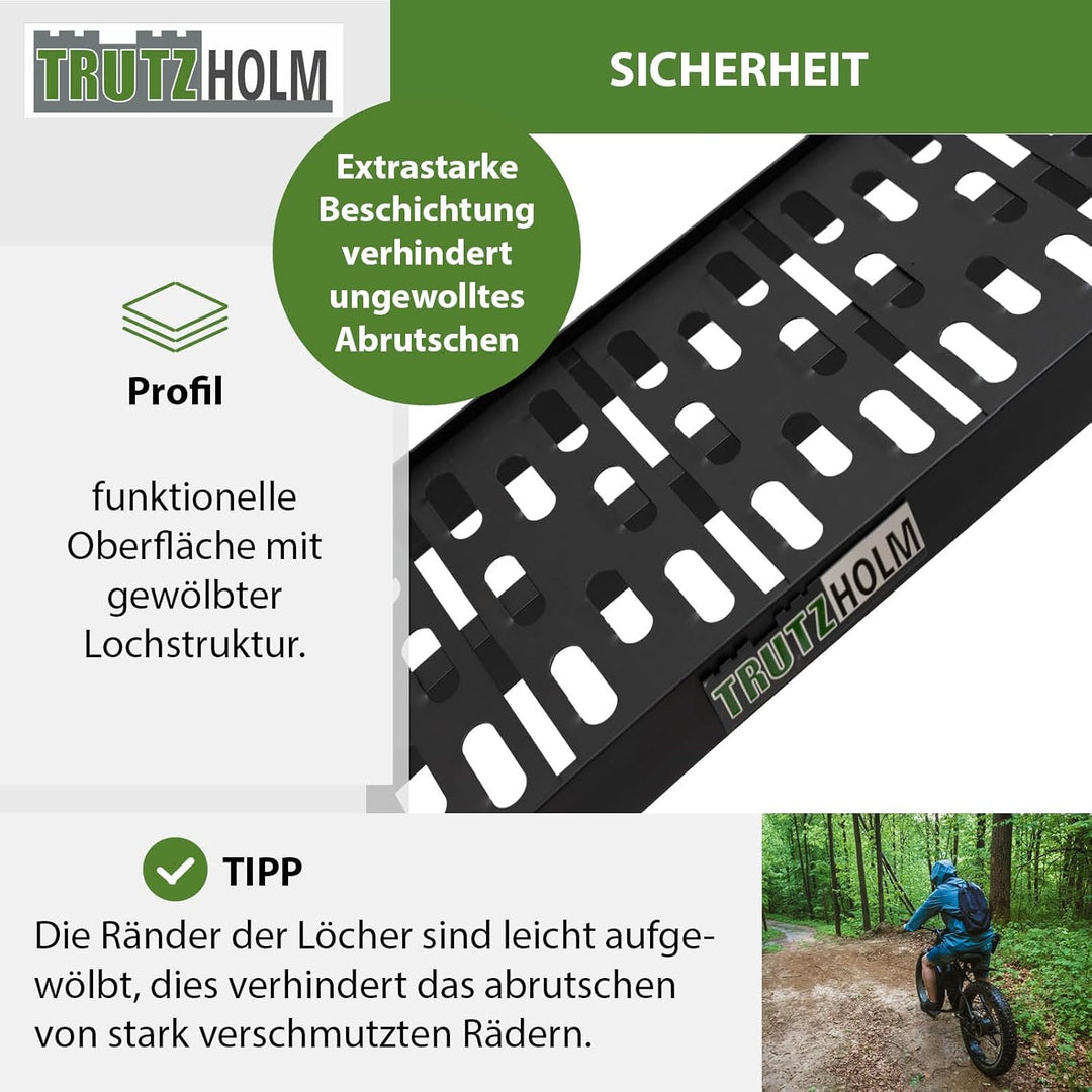TRUTZHOLM 2 x Auffahrrampe klappbar 228 cm Traglast 680 kg Alu schwarz gelocht Motorradrampe Verlade