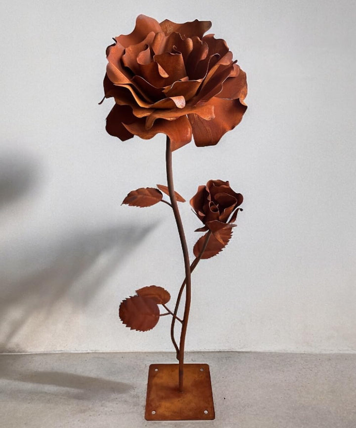 Terma Rost 3D Rose XXL 120 cm Höhe Rostblume Gartendeko rost Gartenfigur gross Metallfigur Garten Sc