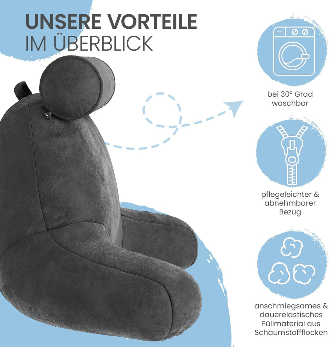 maxVitalis Rückenkissen, Lesekissen für Bett und Sofa mit Armlehnen und Abnehmbarer Nackenrolle – Id