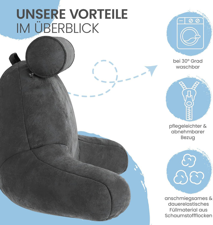 maxVitalis Rückenkissen, Lesekissen für Bett und Sofa mit Armlehnen und Abnehmbarer Nackenrolle – Id