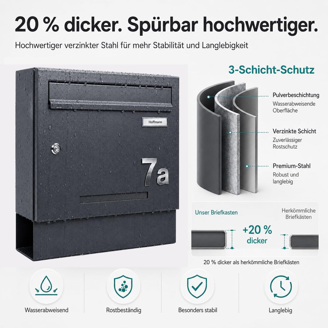 Zedelmaier Briefkasten mit Zeitungsfach Anthrazit Personalisierter - XXL Wandbriefkasten RAL 7016 mi
