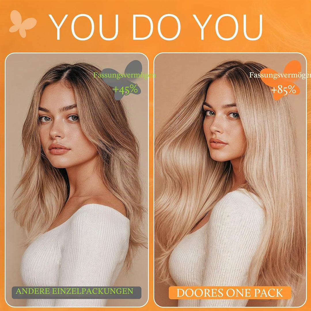 DOORES Haarverlängerungen Clip in Extensions Echthaar, Balayage Natürliches Schwarz bis Chestnut Bra