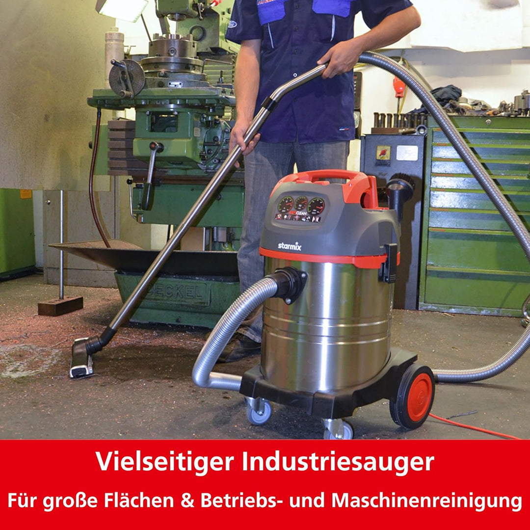 starmix uClean LD-1435 PZ - Nass-/Trockensauger 1400 W, 35 L, Edelstahl Behälter, stabiles Fahrgeste