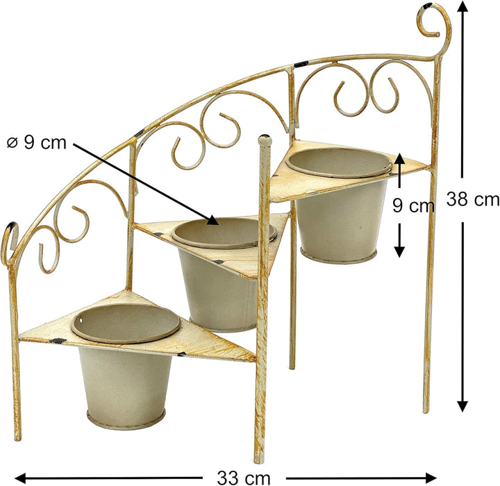 DanDiBo Blumentreppe Metall 38 cm Blumenständer mit 3 Töpfe 96098 Gelb Blumenständer Shabby Chic Blu
