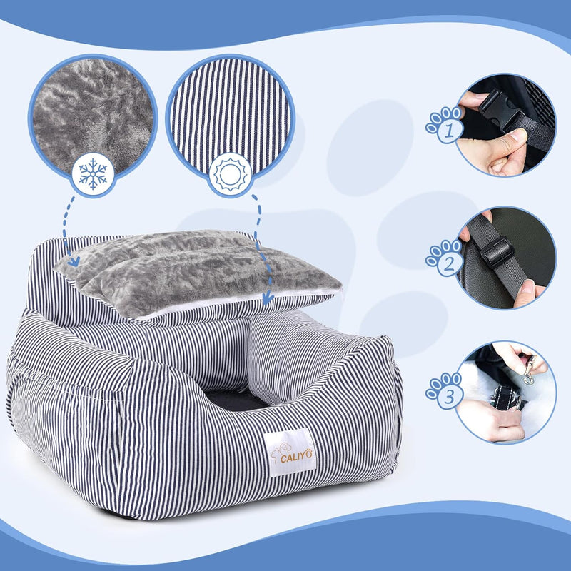CALIYO Hunde Autositz, Sicherheitsgurt - Waschbarer Autositz Hund in Blau/Weiss für Kleine, Mittlere