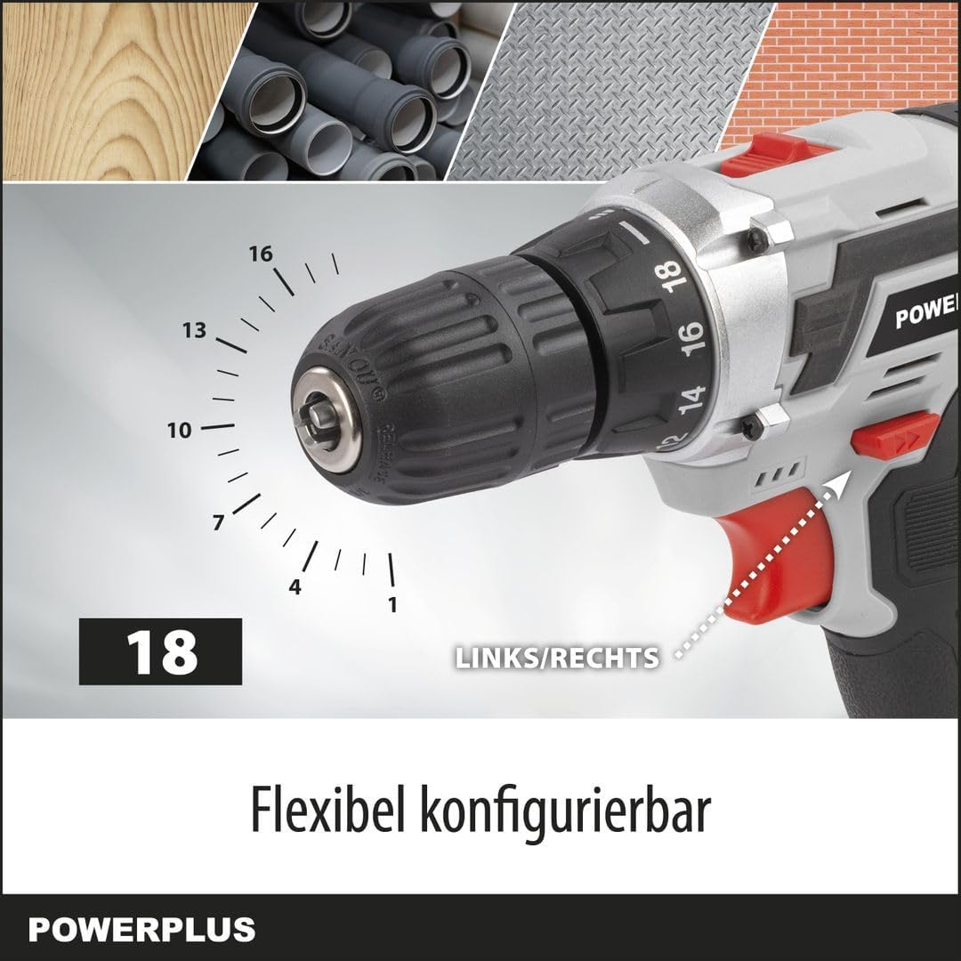 Powerplus Akkuschrauber & Akkubohrer POWC1061 - Akku Schraubendreher 16V, Inkl. 1 x 1,3Ah Akku und L