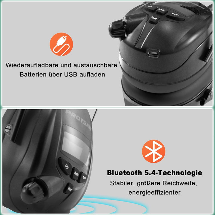 （Aktualisierte Version） Gehörschutz mit DAB + / FM-Radio und Bluetooth 5.0, Rauschunterdrückungs-Hea