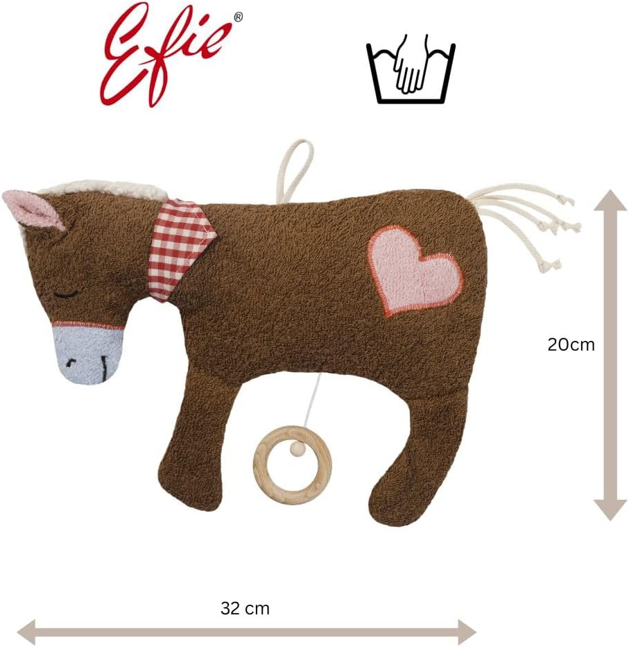 Efie Bio-Spieluhr Pferd mit Herz - 100% Baumwolle (KBA), Füllung aus Schurwolle (kbT), GOTS-Zertifiz